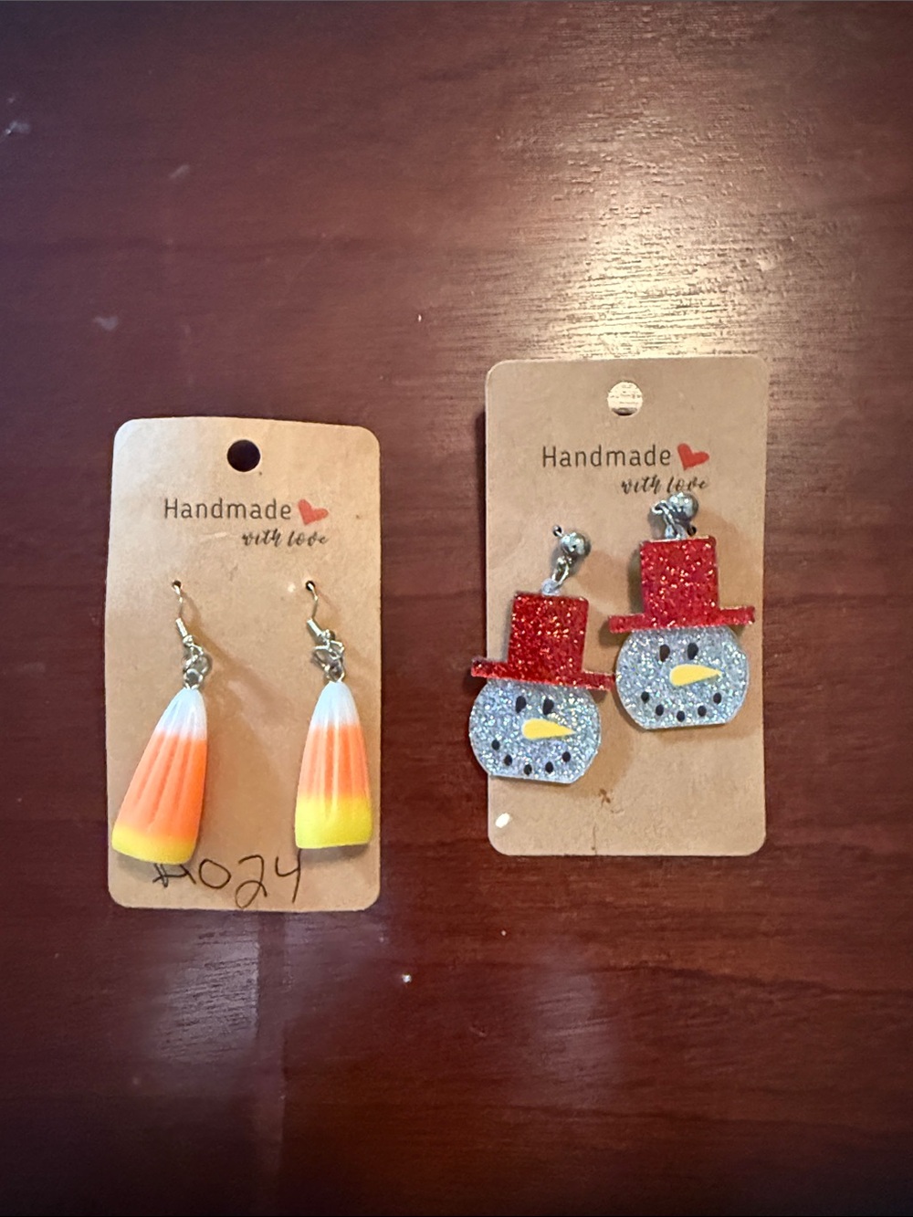 Handmade Orange Candy Corn and Red Snowman Earrings Set